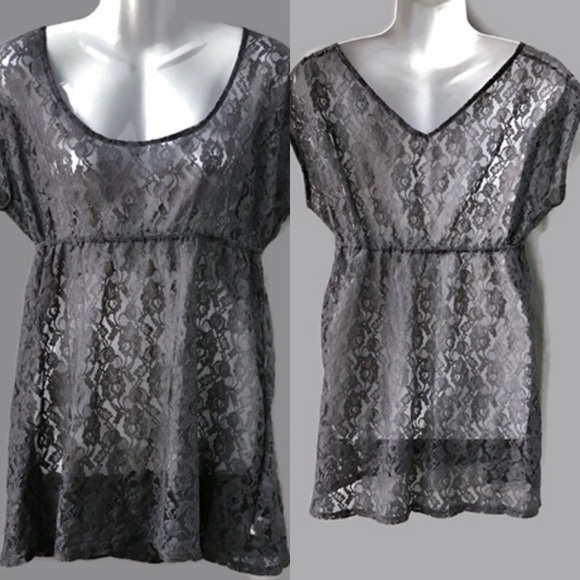 Free People Tops - Free People Pewter Color Lace Tunic Top, Large